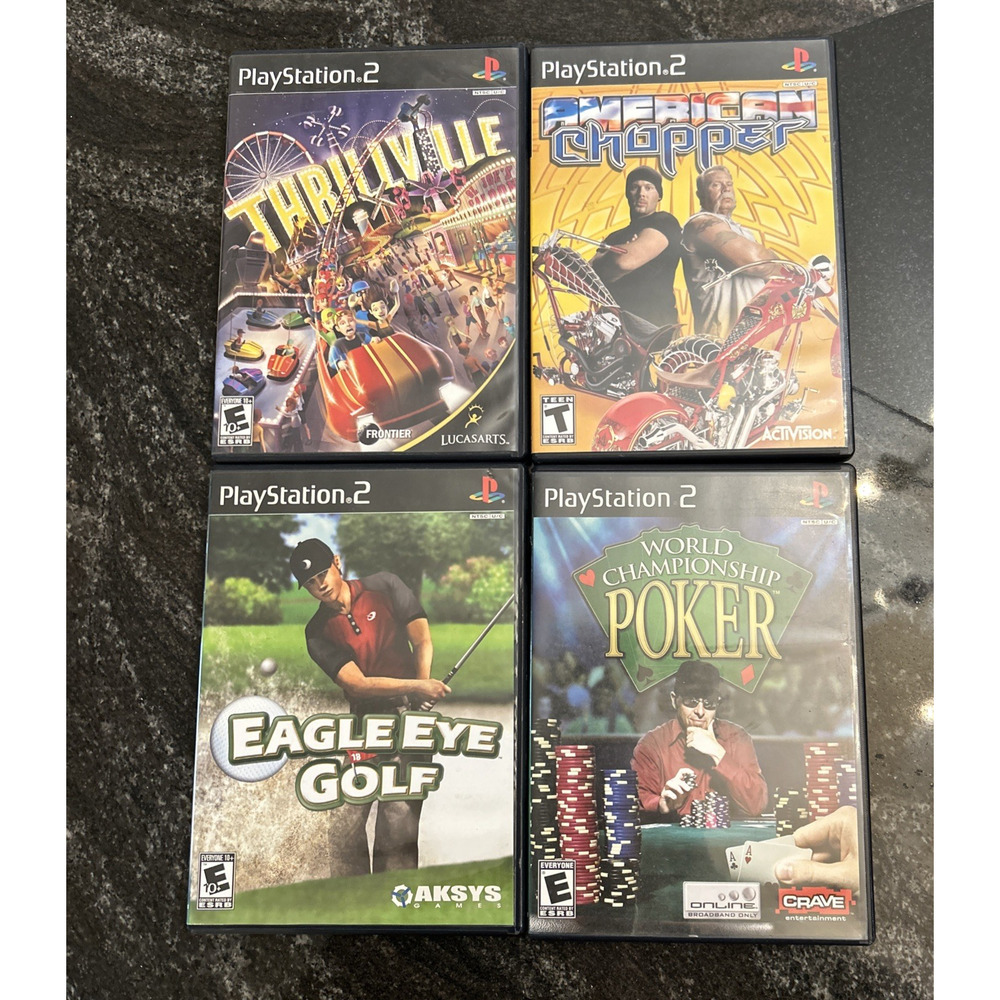 LOT of 4 Sony PlayStation 2/PS2 Games Thrillville American Chopper Poker Golf